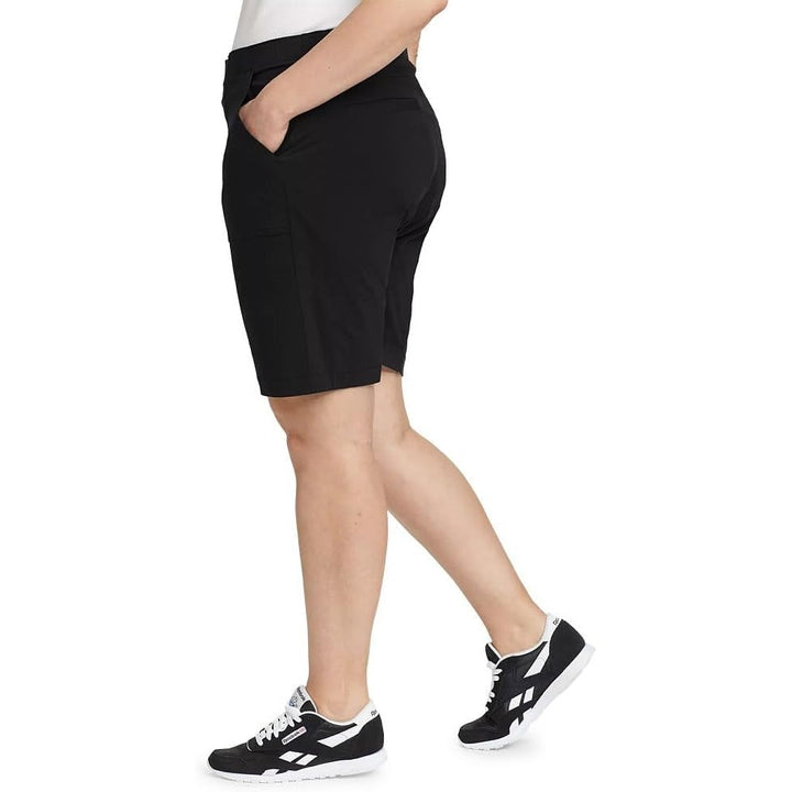 New Eddie Bauer Women Size 0 Black High Rise Fitted Nylon Horizon Bermuda Shorts