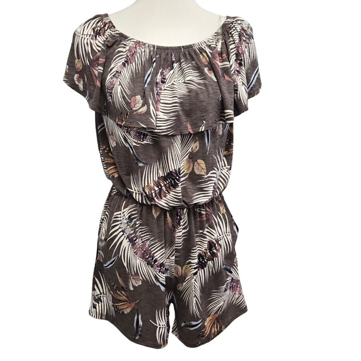MTS Womens Medium Tropical Bird Print PolySpandex Stretchy Ruffled Romper