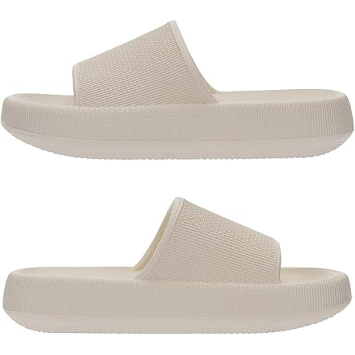 Joomra Womens Size 10 Cream Slide On Soft Flip Flop Wide Band Sandals Slippers