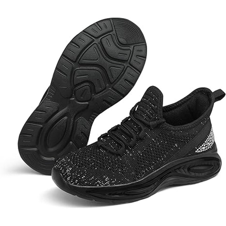 New Runside Girls 13 Black Glitter Lightweight Lace Up Non Skid Athletic Shoes