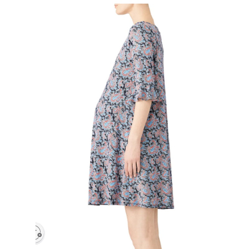 Leota Blake Flounce Womens XL Blue Paisley 3/4 Sleeve Crew Neck Maternity Dress