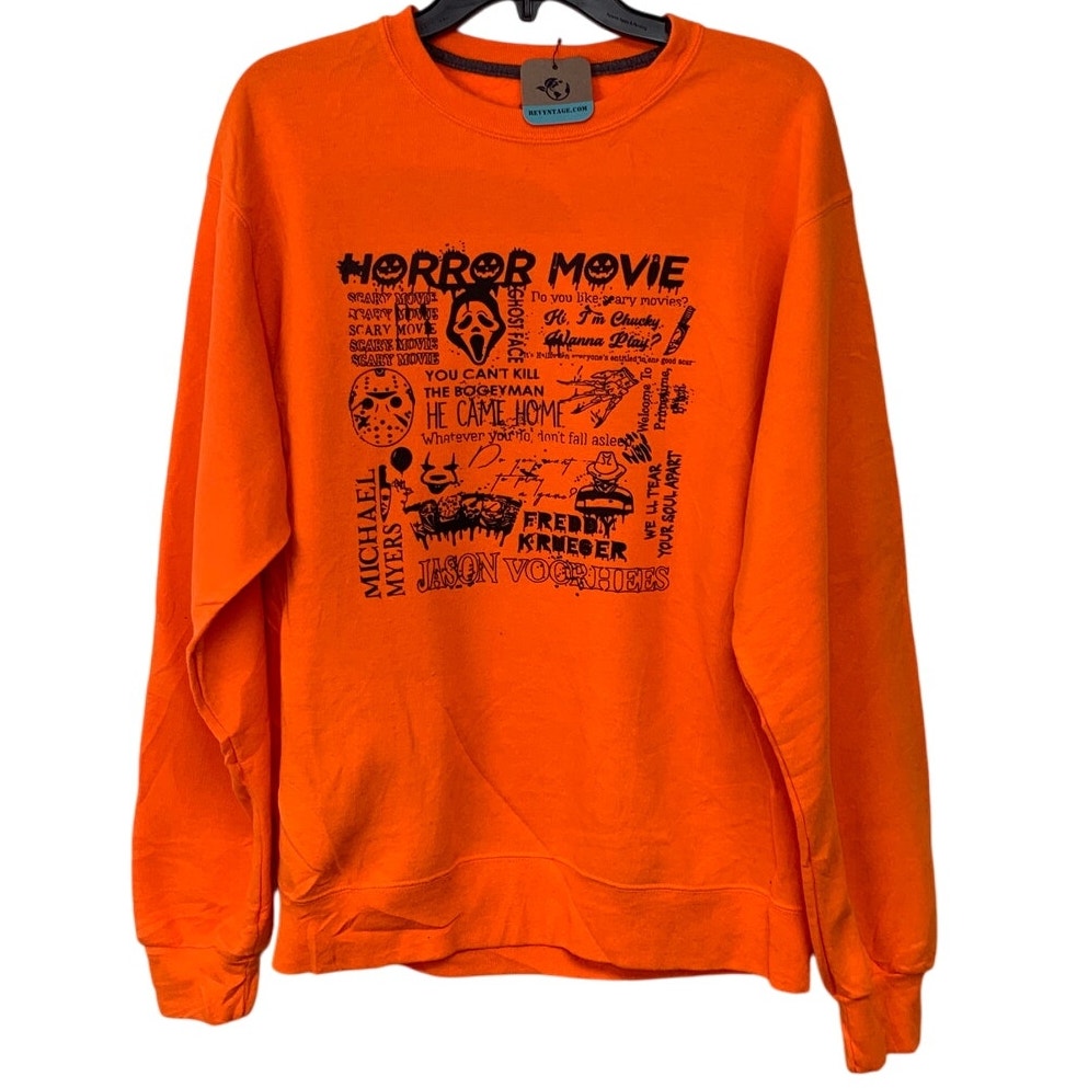 Upcycled Hand Printed Mens Halloween Horror Movie Jason Ghostface Sweathshirt