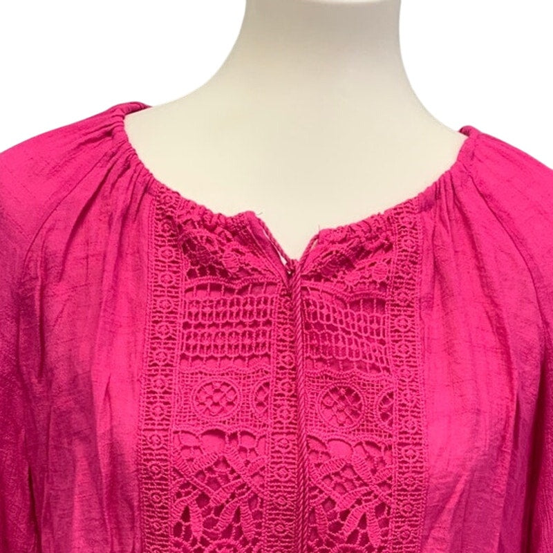 New Zac &amp; Rachel Womens Small Raspberry Rose Crochet Front Long Sleeve Blouse