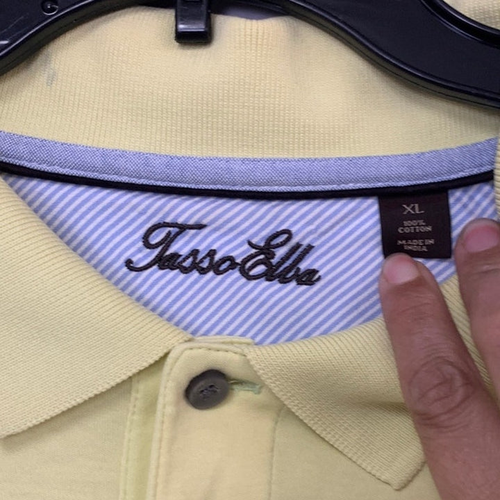 Lot of 2 Tasso Elba Mens XL 100% Cotton Yellow Purple Short Sleeve Polo Shirts