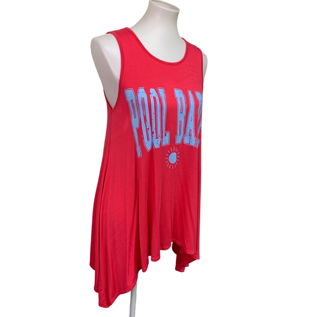 Hand Printed Upcycled Womens Large Pool Babe Sleeveless Long Flowy Tank Top