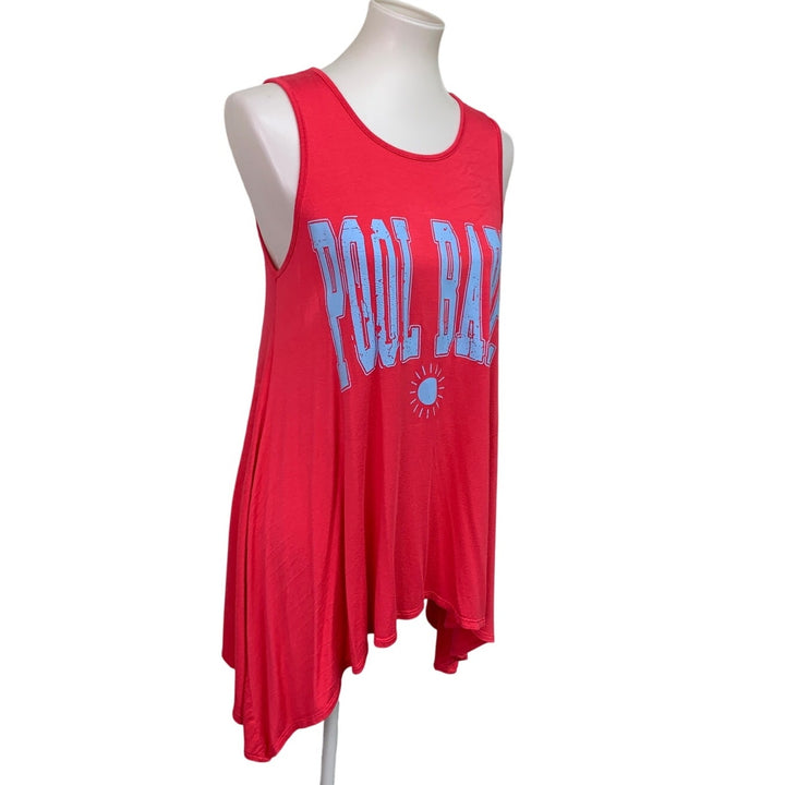 Hand Printed Upcycled Womens Large Pool Babe Sleeveless Long Flowy Tank Top