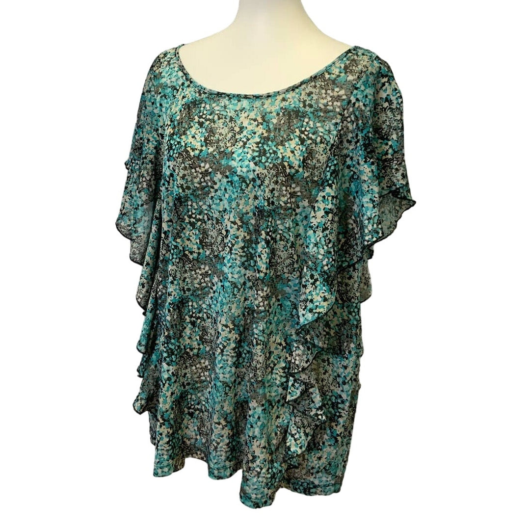 Motherhood Maternity 1X Short Sleeve Scoop Neck Flowy Ruffled Sides Blouse Top