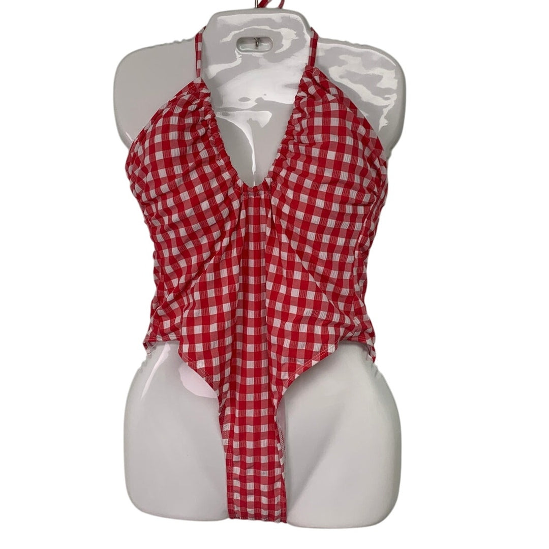New Wild Fable Womens Medium Red White Picnic Gingham Check One Piece Swimsuit
