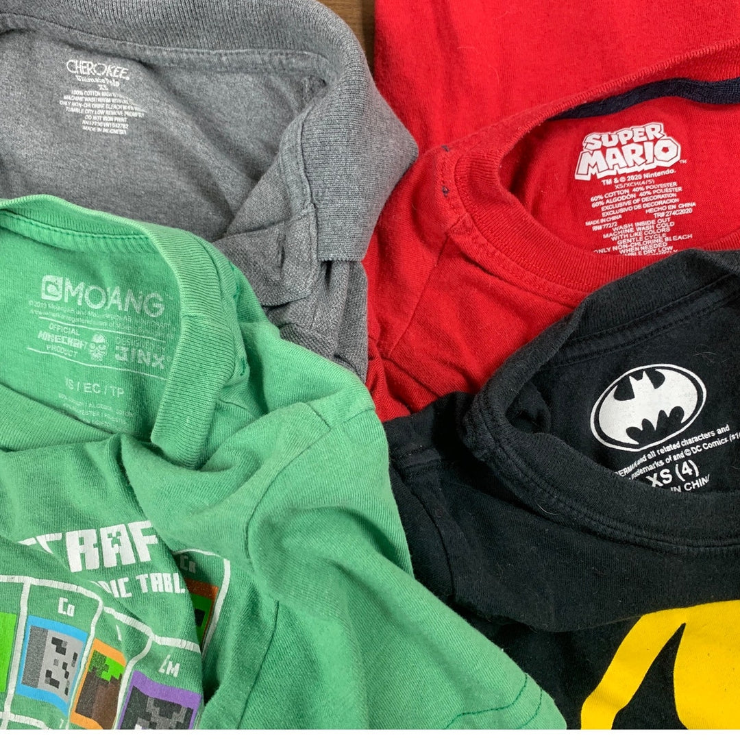 Lot of 4 Boys XS Minecraft Bat Man Mario Collared Polo Short Sleeve Tee Shirts
