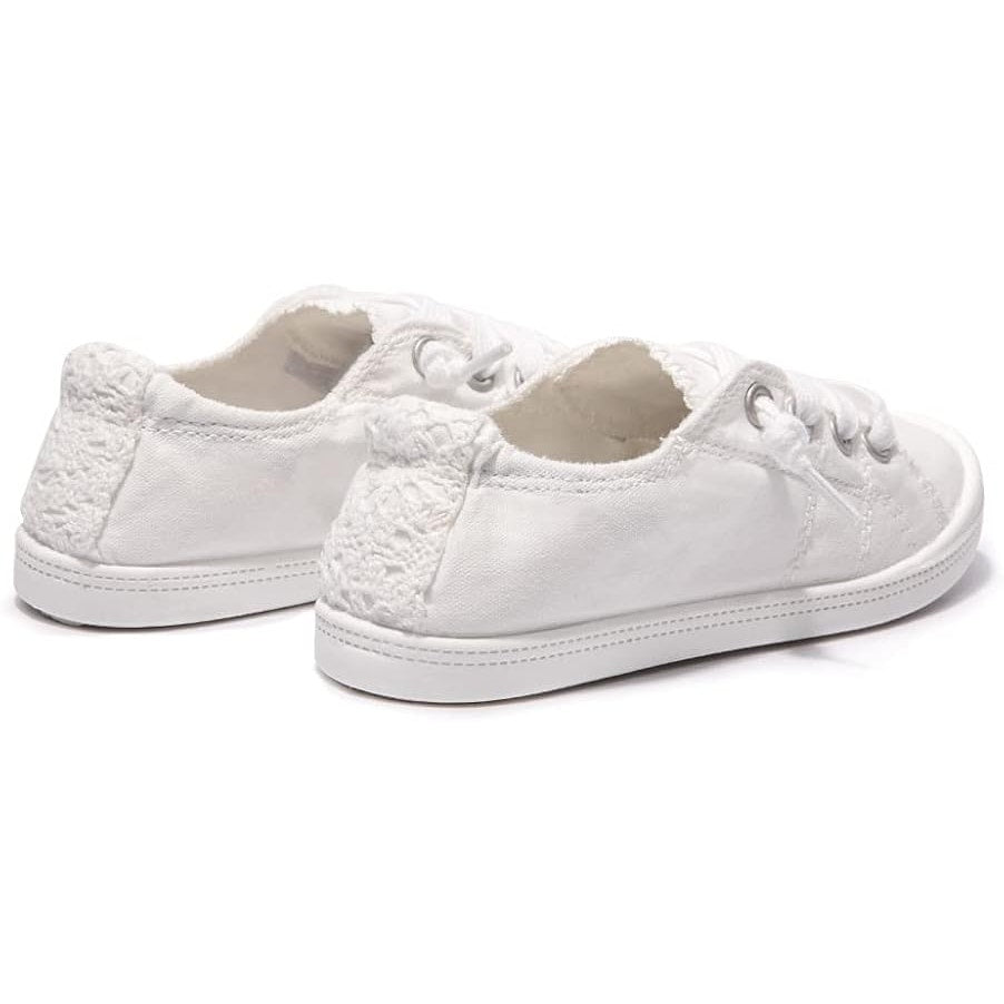 New Beneker Big Kids Size 1 White Slip On Canvas Low Top Laced Sneakers Shoes