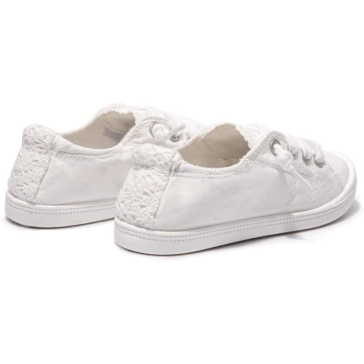 New Beneker Big Kids Size 1 White Slip On Canvas Low Top Laced Sneakers Shoes