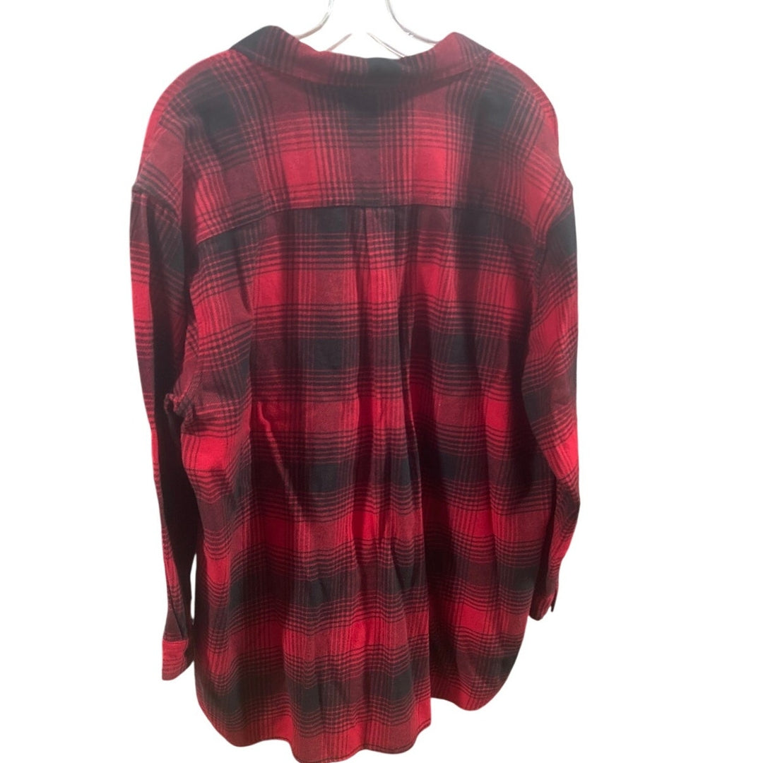 New Eddie Bauer Womens Red Black Plaid 100% Cotton Ballard Flannel LS Shirt