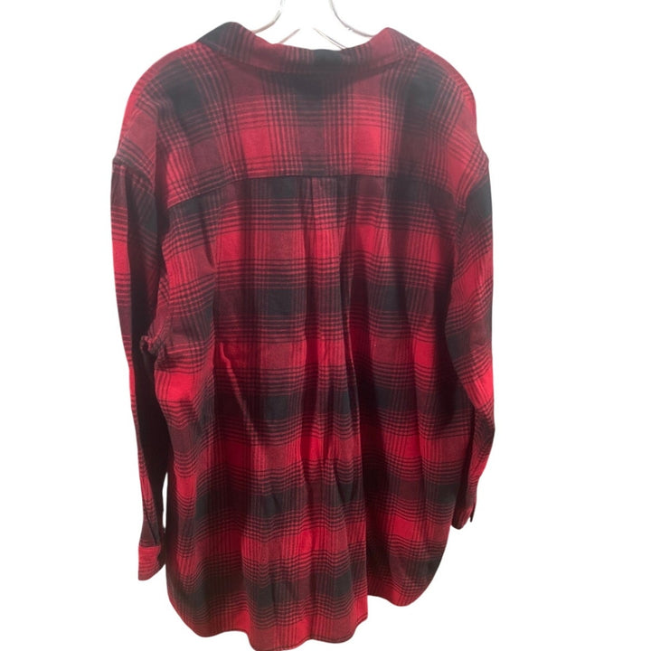 New Eddie Bauer Womens Red Black Plaid 100% Cotton Ballard Flannel LS Shirt