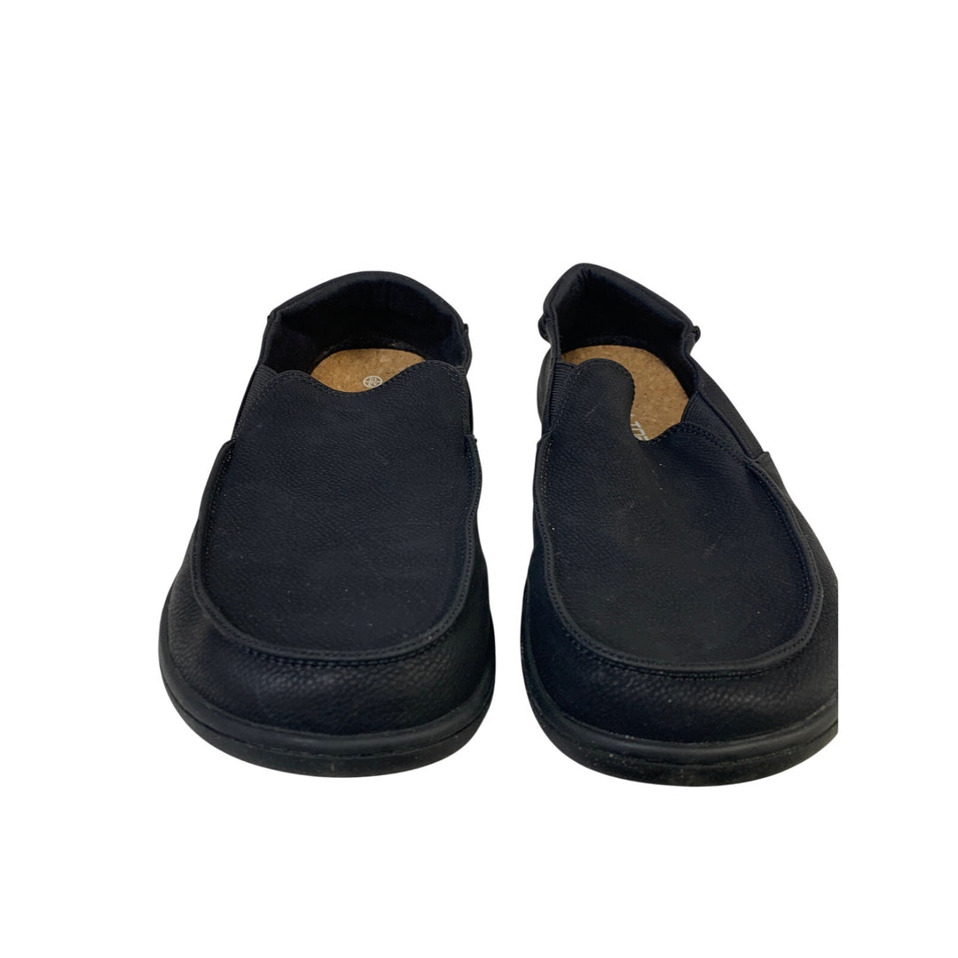 Pulltop Mens Size 10 Black Faux Leather Closed Round Toe Slip On Slippers Shoes