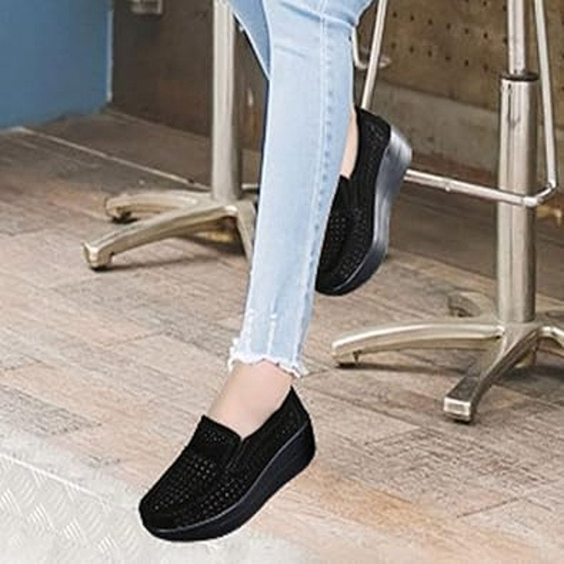 New Angry Monkey Womens Size 5 Black Faux Suede Mesh 2" Platform Loafer Shoes