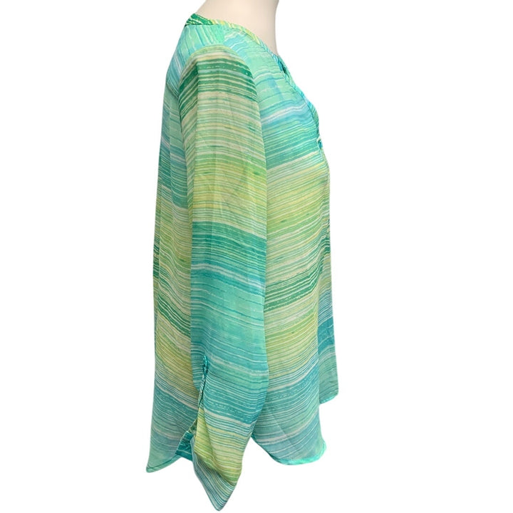 Christopher &amp; Banks Womens Small Sheer Long Sleeve Half Button Striped Blouse