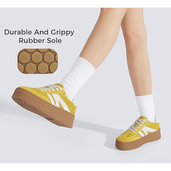 Lucky Step Womens Size 6 Yellow Platform Genuine Leather Classic Sneakers Shoes