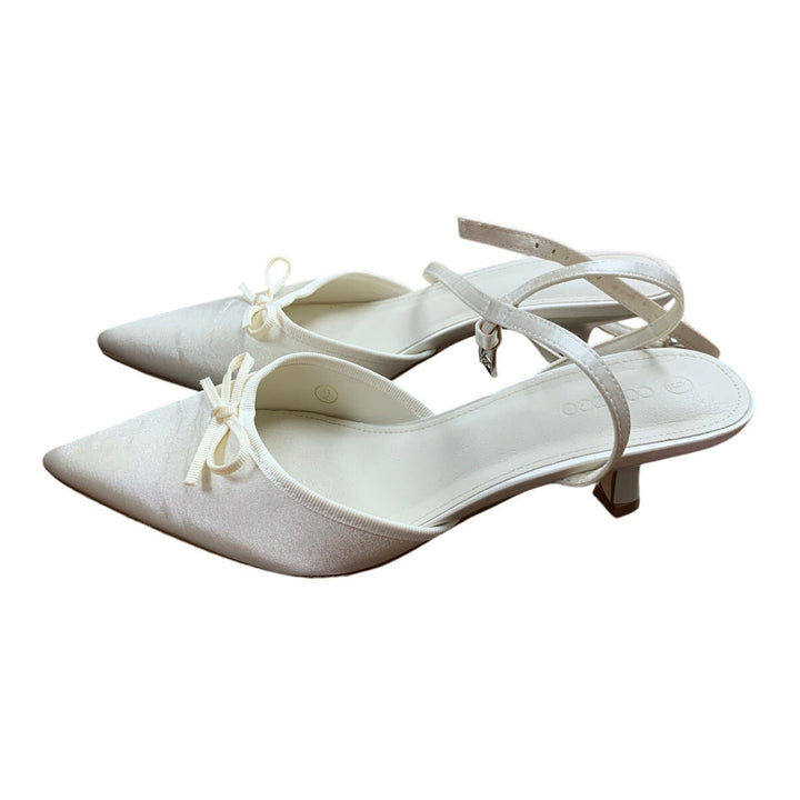 Coutgo Womens 9.5 Satin 2" Kitten Heel Ankle Strap Closed Pointed Toe Bow Shoes