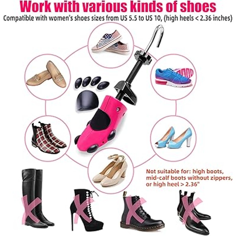 New Cherainti Adjustable Pink Wide Long Feet Shoe Tree Stretcher Kit w Bag