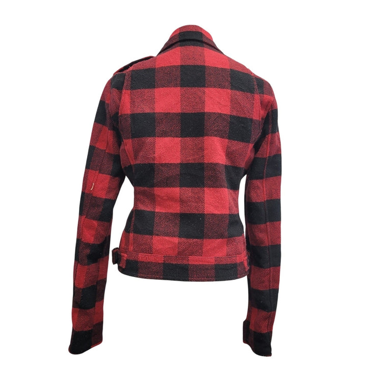 Fatal Charm Womens Medium Red Black Plaid Zip Up Warm Wool Blend Coat Jacket