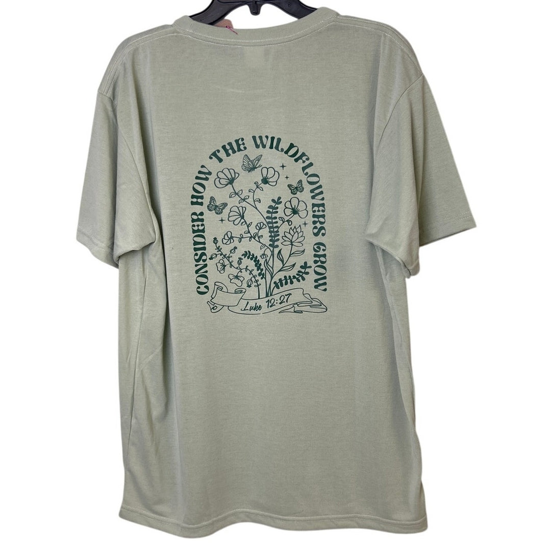 New Hand Printed Mens XL Consider How The Wildflowers Grow Short Sleeve T Shirt
