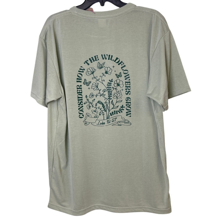 New Hand Printed Mens XL Consider How The Wildflowers Grow Short Sleeve T Shirt