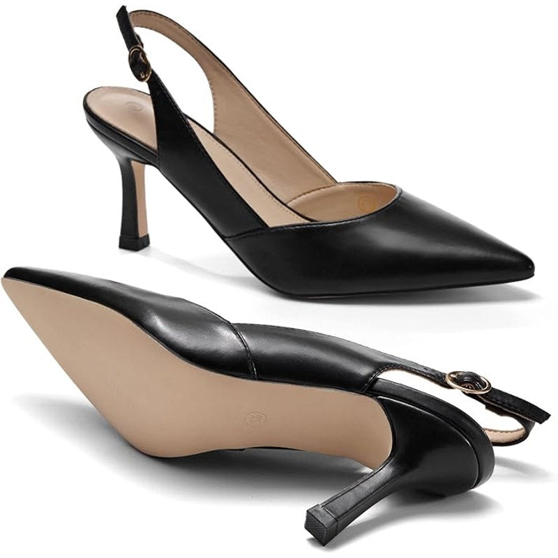Rilista Womens Size 9.5 Black 3.5" Heel Slingback Pointed Closed Toe Pumps Shoes