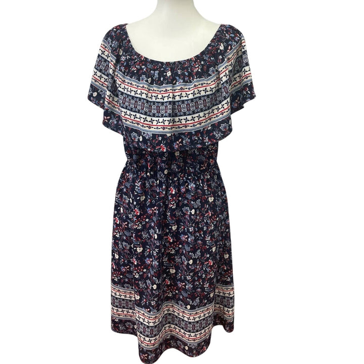Style &amp; Co Large Polyester Blend Cottage Ruffled Scoop Neck Fit &amp; Flare Dress