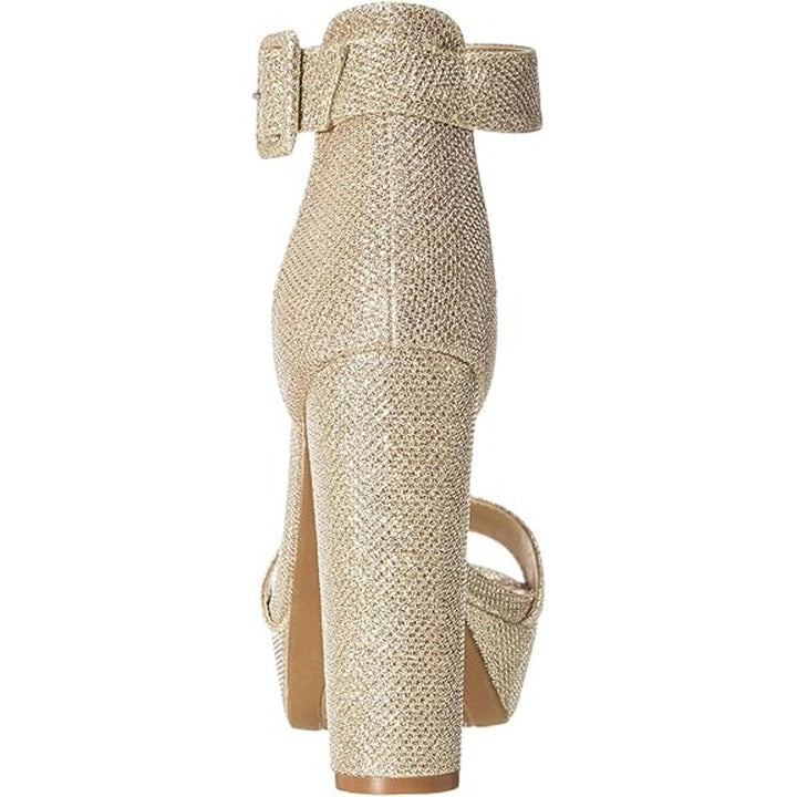 Dream Pairs Womens 5.5 Gold Glitter 5.75" Heel Open Round Toe Ankle Strap Shoes