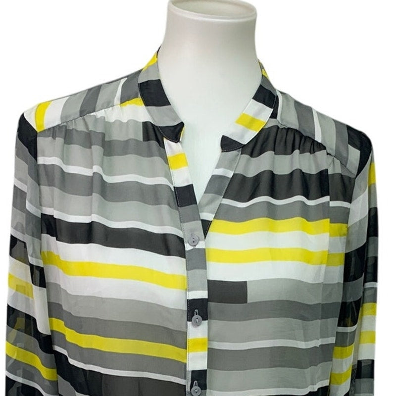 Worthington Womens Medium Polyester Long Sleeve Sheer Striped Button Up Shirt