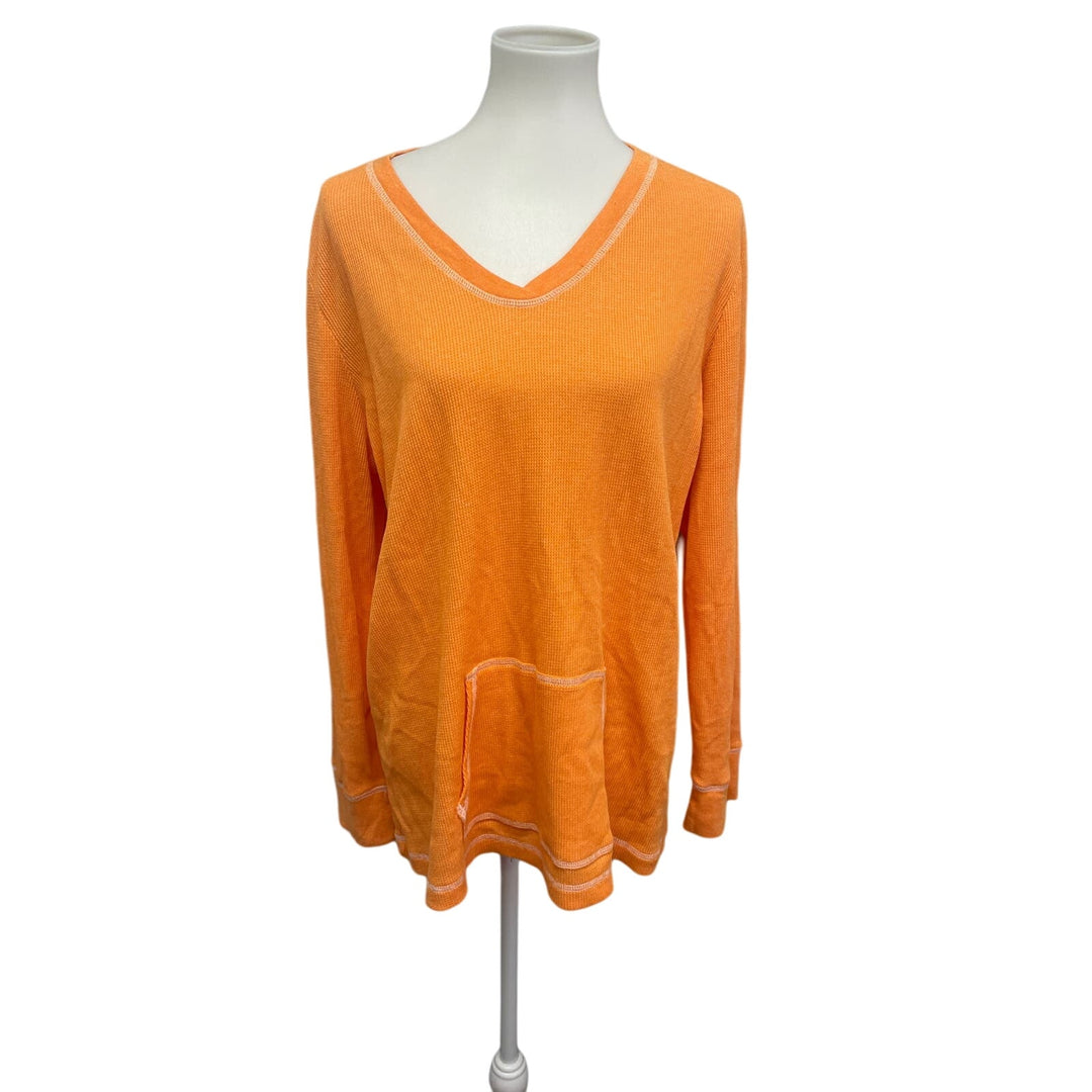Lizwear Womens Plus Size XXL Long Sleeve Lightweight Waffled Front Pocket Tee