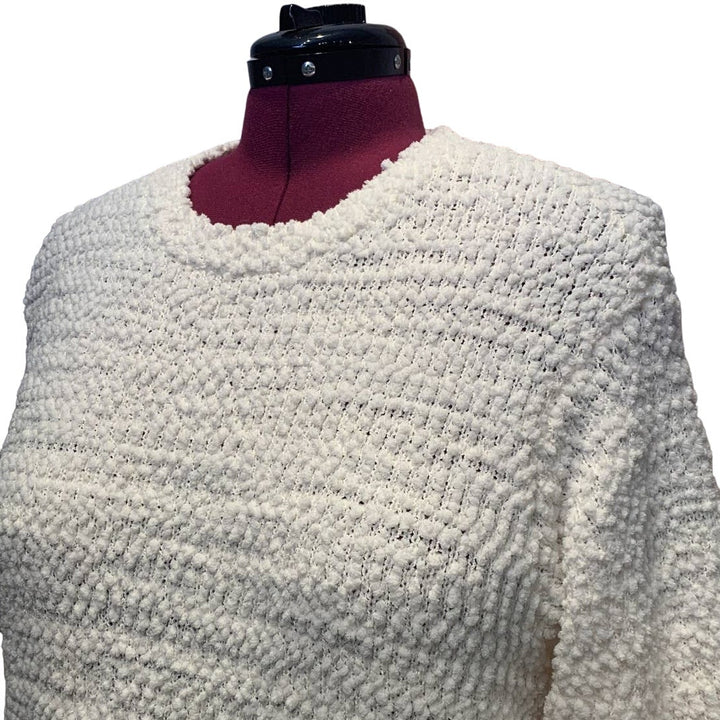 New Style &amp; Co 2X White Popcorn Boucle Long Sleeve Fuzzy Crew Neck Sweater
