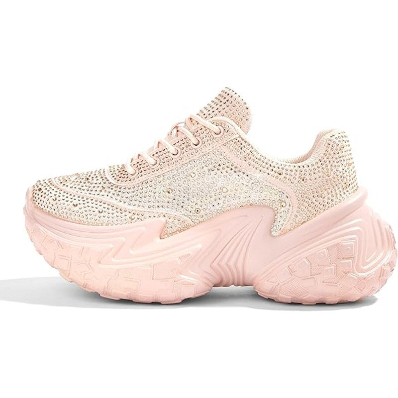 Lucky Step Womens Size 11 Pink Sparkle Chunky Platform Rhinestone Sneakers Shoes