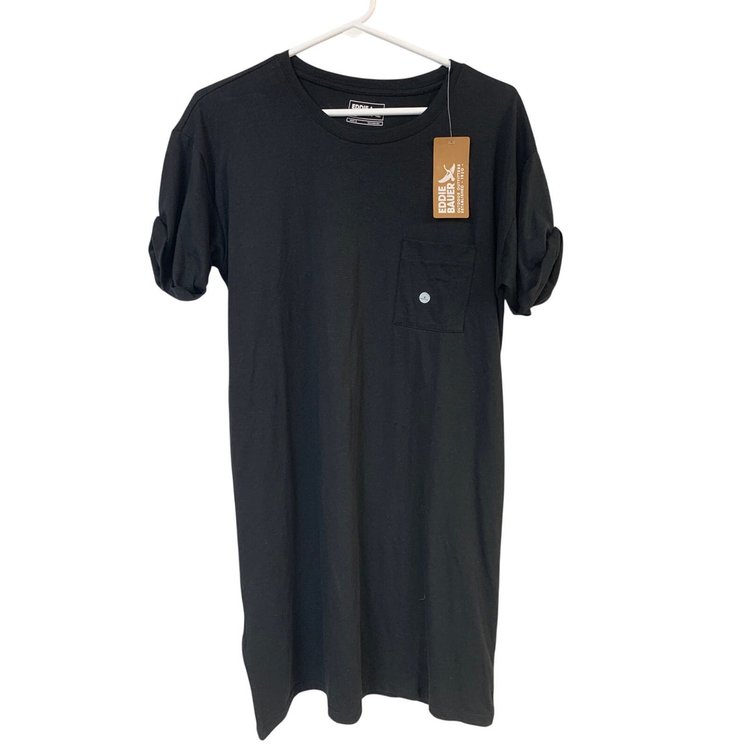 New Eddie Bauer Womens Small Black PolyCotton Coast Climb Pocket Tee Shirt Dress