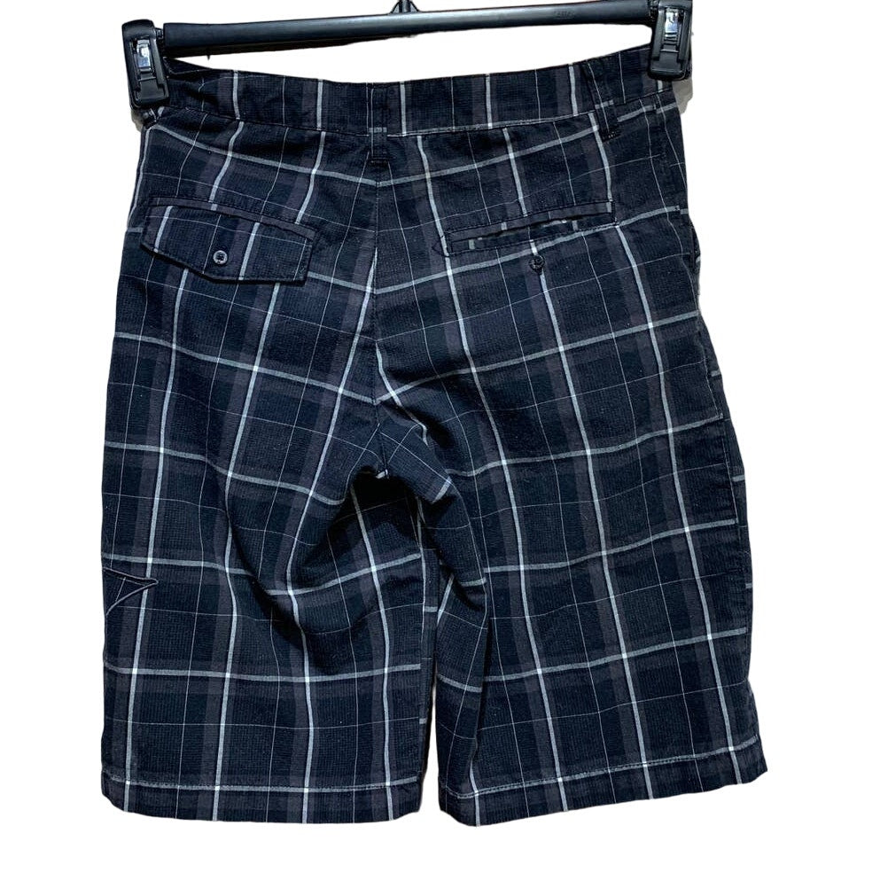 Hurley Size 29 Mens Black White Plaid Cotton Blend Long Casual Board Shorts