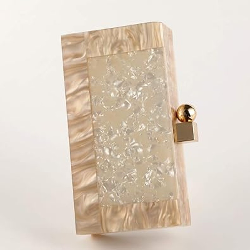 New Menurra White Peach Acrylic Hard Plastic Evening Clutch Handbag w Flaw