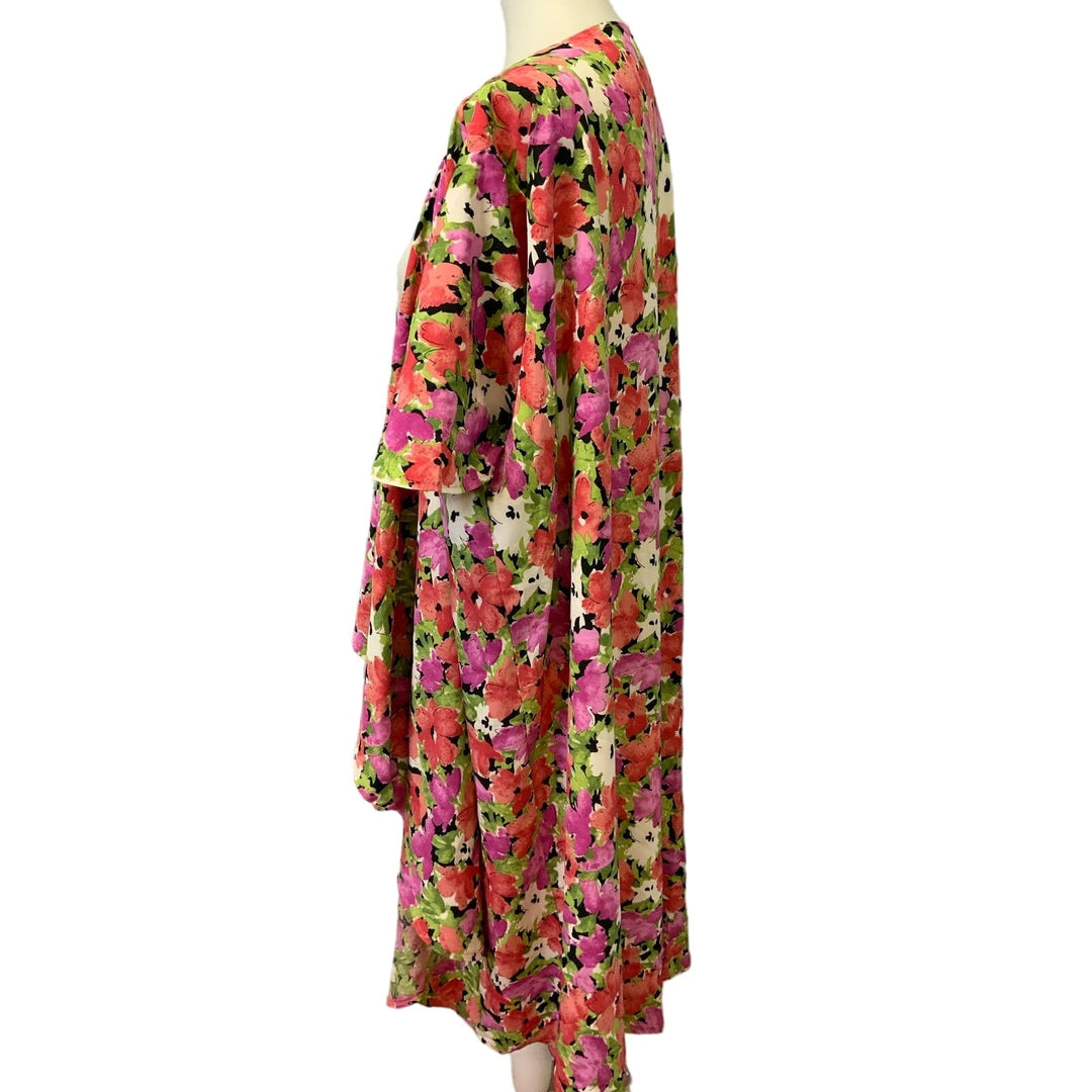 Shein Floral 1X Short Sleeve Lightweight Long Coverup Open Cardigan Blouse