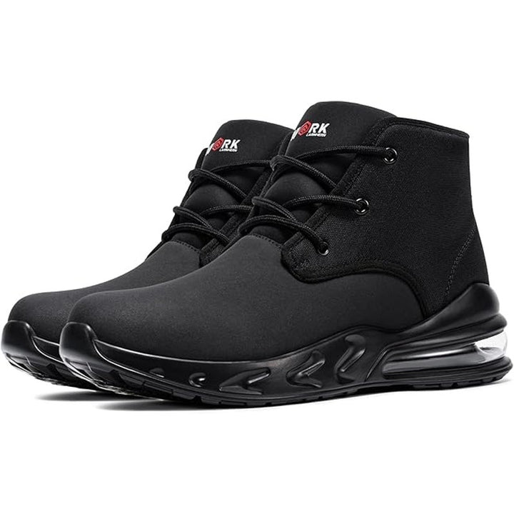 Larnmern Mens 9.5 Black Side Zip Lace Up Food Service Non Slip Air Cushion Shoes