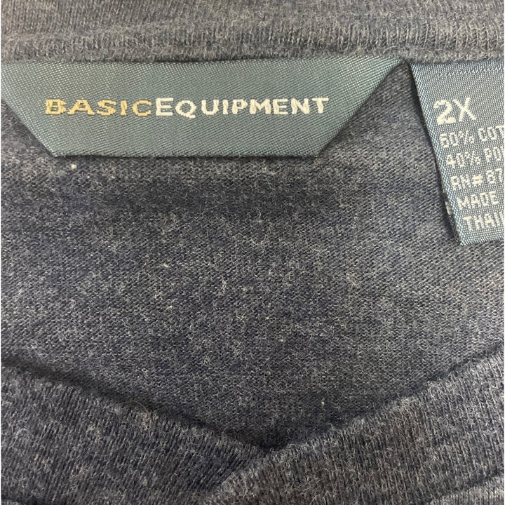 Basic Equipment Mens 2X PolyCotton Striped Short Sleeve Henley Shirt