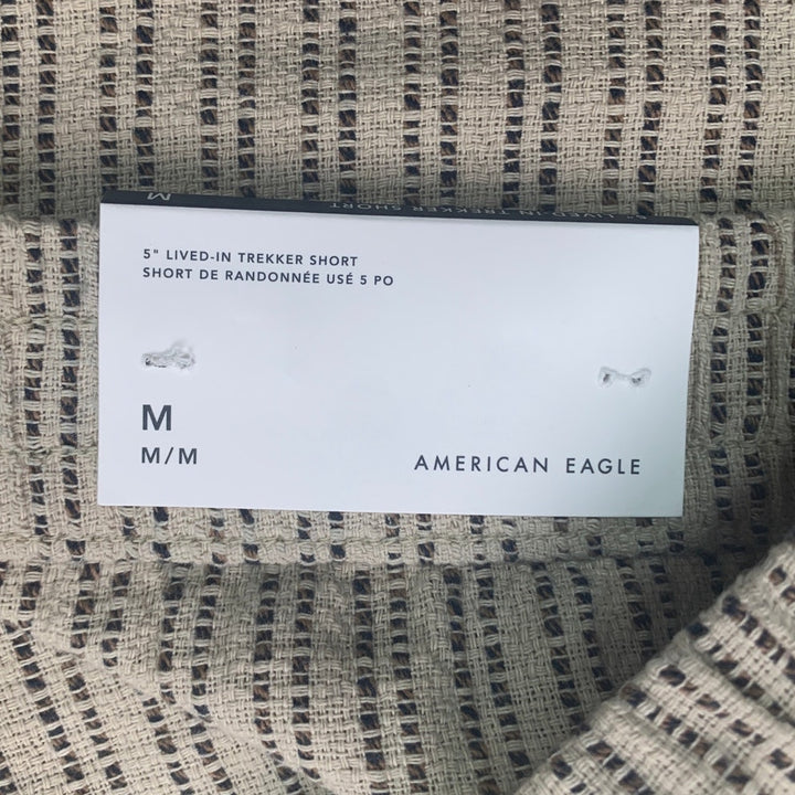 New American Eagle Mens Medium Dune Khaki Striped 5" Lived-In Trekker Shorts