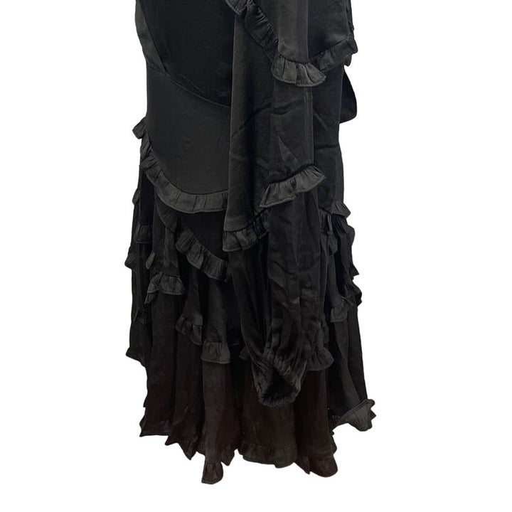 New DB Studio Womens Large Long Sleeve Deep V Ruffled Goth Mini Formal Dress