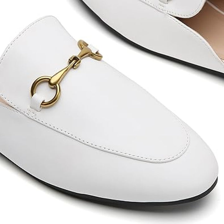 New Minorsu Womens Size 6.5 White Faux Leather Close Toe Slip On Flat Mule Shoes