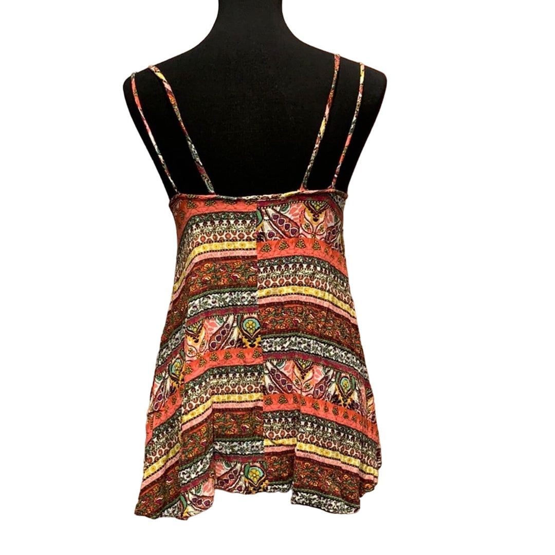 See You Monday Womens Small 100% Rayon Boho Floral Print Strappy Tank Top Blouse