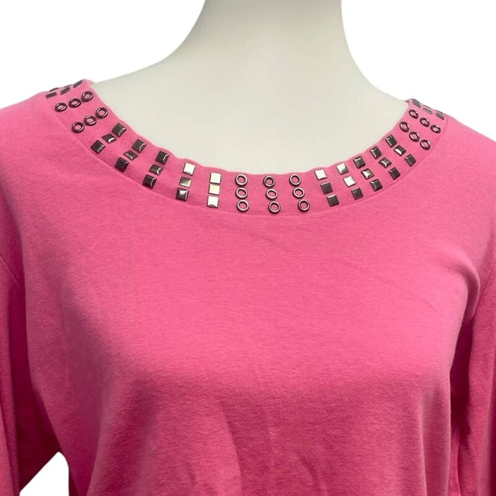 Style &amp; Co XL 100% Cotton RIvet Studded Scoop Neck Long Sleeve Stretchy Blouse
