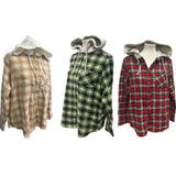 3 New Womens Medium Red Tan Green Long Sleeve Plaid Flannel Button Up Hoodies
