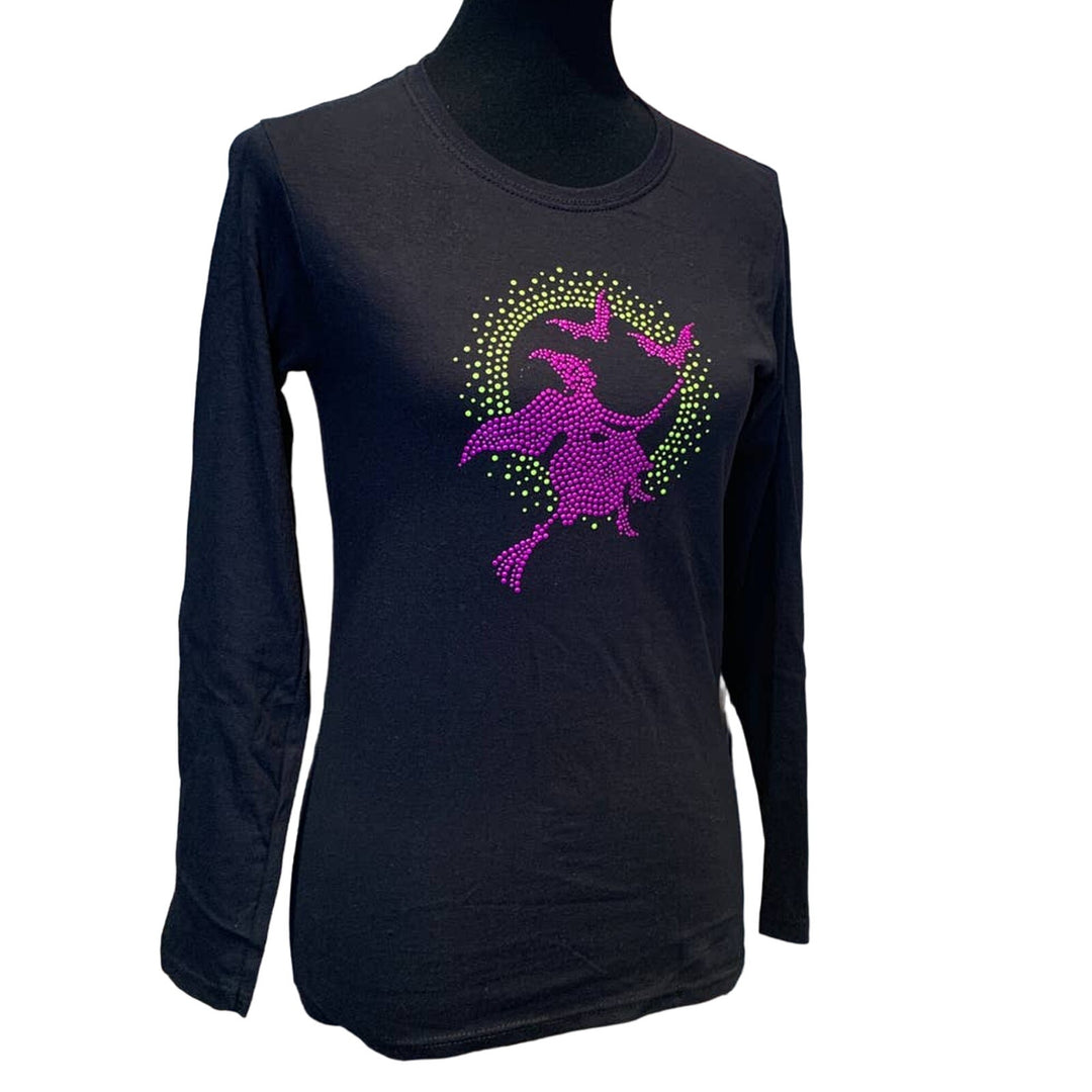 New Hand Printed Small Halloween Witch Long Sleeve Black Light Glow Tee Shirt
