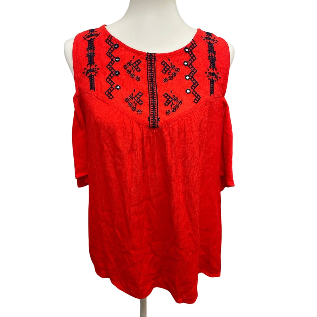 New Xhilaration Womens Large Cold Shoulder Lightweight Boho Short Sleeve Blouse