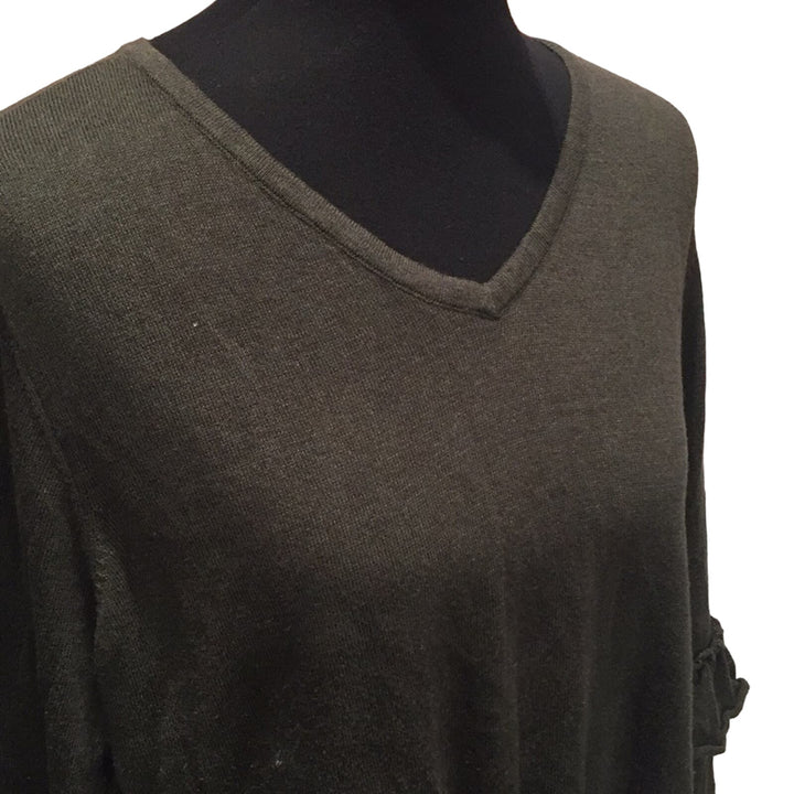 New Style &amp; Co Womens 2X Dark Ivy Green Ruffled Elbow VNeck Long Sleeve Sweater