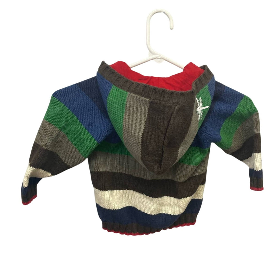 Osh Kosh Boys 2 Mos Upcycled Striped Hooded Full Zip Sweater Jacket w Pockets
