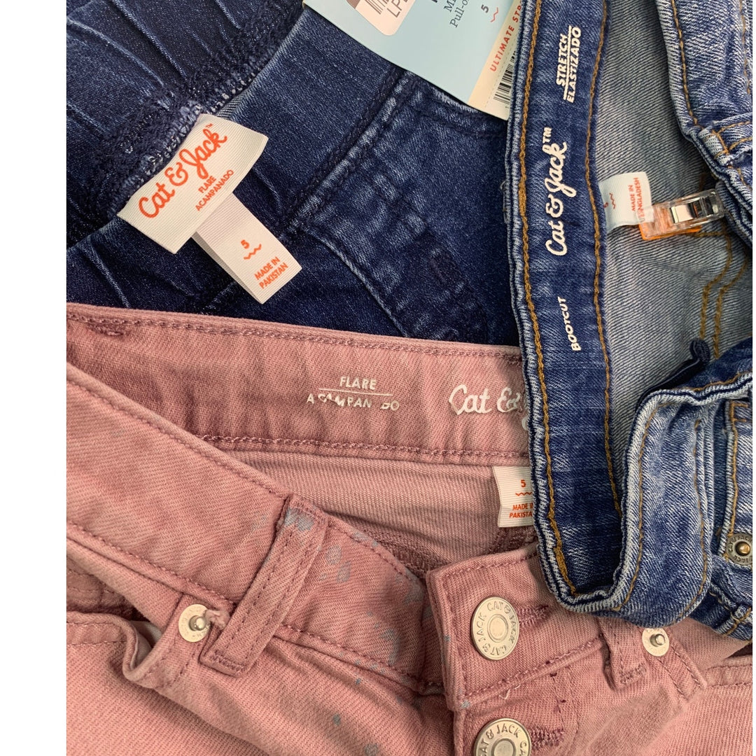 3 New Cat &amp; Jack Girls Size 5 Cotton Blend Flare Boot Cut Distressed Denim Jeans